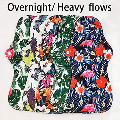 6pcs/Set Reusable Washable Incontinence Pads, Waterproof Organic Bamboo Reusable Menstrual Pads Sets, Including 5pcs Heavy Flow Cloth Mama Sanitary Napkins + 1pc Mini Wet Bag
