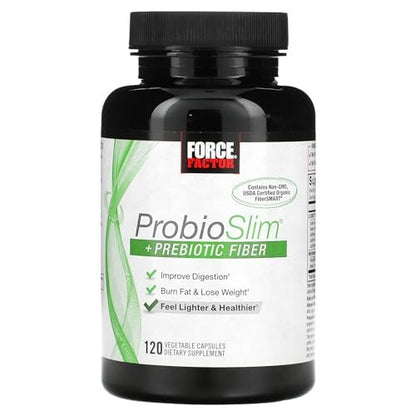 Force Factor ProbioSlim + Prebiotic Fiber Weight Loss Supplement for Women and Men, Probiotic and Prebiotic Digestive Health Support with Green Tea Extract and Psyllium Husk Fiber, 120 Capsules