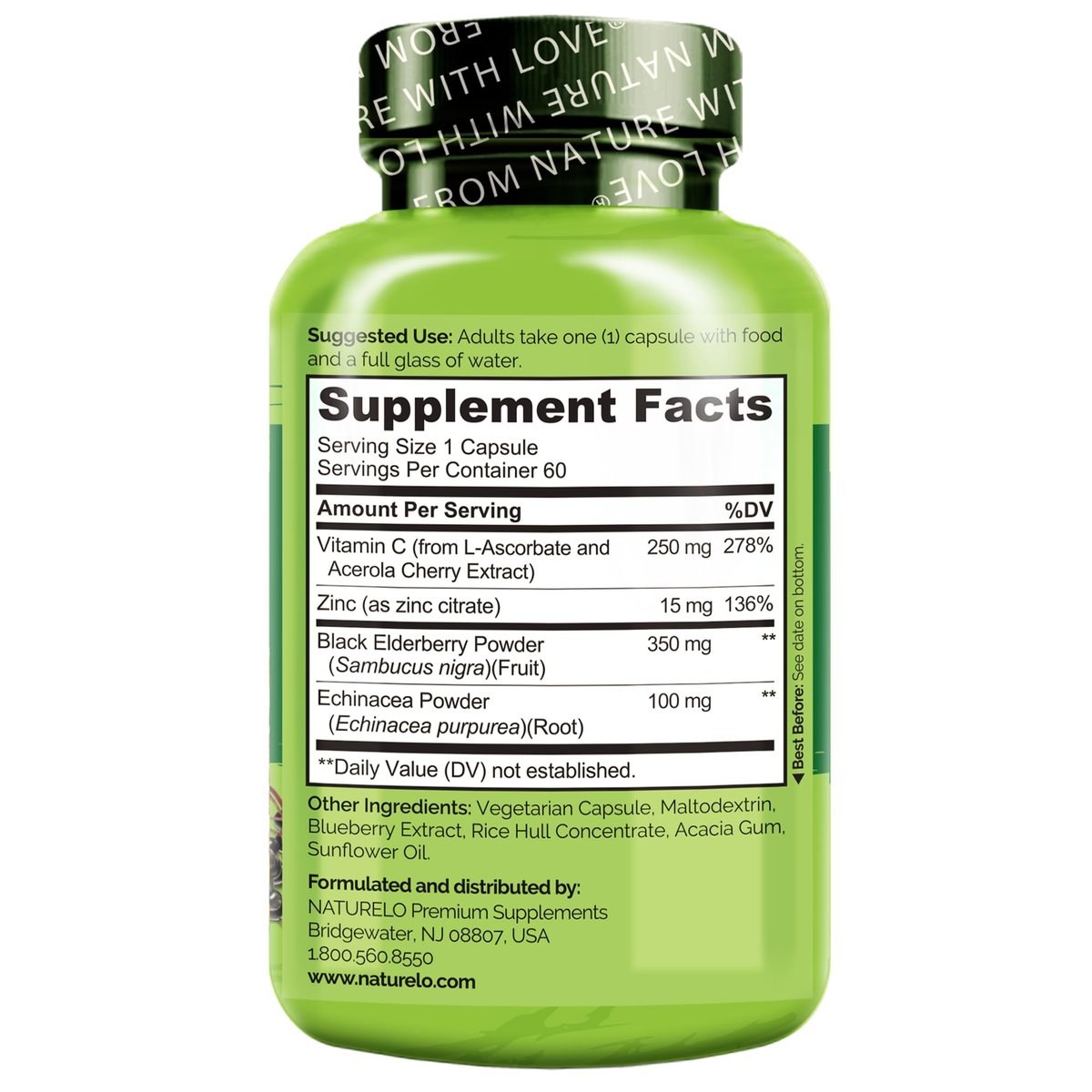 NATURELO Immune Support – Vitamin C, Elderberry, Zinc, Echinacea – Natural Immunity Boost w/Antioxidant, Herbal & Mineral Defense - 60 Vegan Capsules - görsel 14