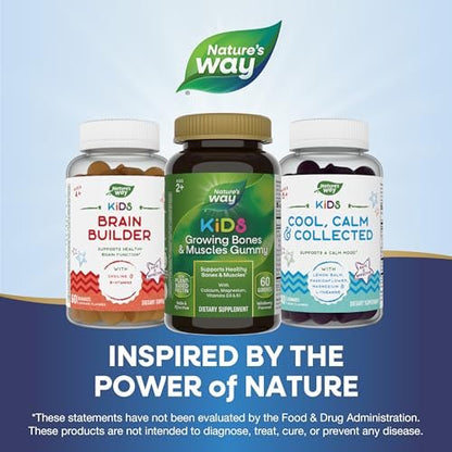 Nature's Way Kids Growing Bones & Muscles Gummy, Supports Healthy Bones & Muscles*, Calcium, Magnesium, Vitamins D3 & K1, Ages 2+, Wildberry, 60 Gummies