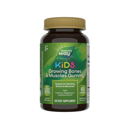 Nature's Way Kids Growing Bones & Muscles Gummy, Supports Healthy Bones & Muscles*, Calcium, Magnesium, Vitamins D3 & K1, Ages 2+, Wildberry, 60 Gummies