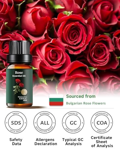 Rose Essential Oil, 100% Pure & Natural – Pure Rose Oil for Aromatherapy Diffuser, Skin & Hair Care, Perfume, Soap & Candle Making, 0.33 Fl Oz / 10ml Mumianhua - görsel 1