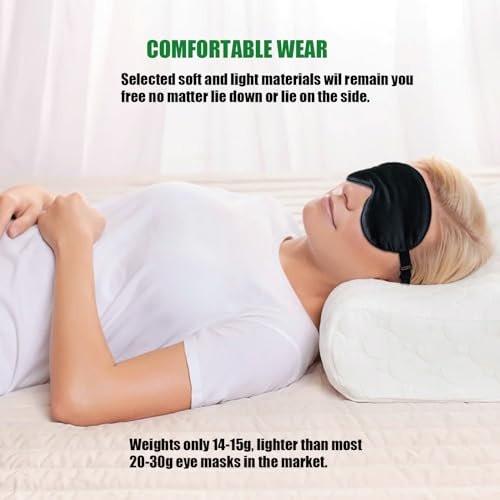 Sleep Mask for Women and Men 2 Pcs Eye Mask for Sleeping Adjustable Strap Blackout Silk Sleep Eye Masks Soft Eye Covers Blindfolds Black 2 Pack - görsel 2