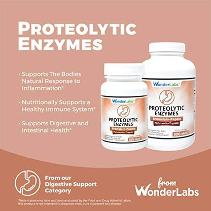 Wonder Laboratories Proteolytic Enzymes | Bromelain Papain Pancreatin Trypsin 550 mg Total with Standardized Amylase, Lipase, and Protease, 300 Tablets