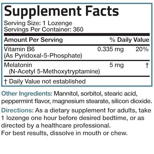 Bronson Melatonin 5mg Fast Dissolve Peppermint Tablets with Vitamin B6 - Promotes Relaxation, 360 Vegetarian Chewable Lozenges - görsel 5