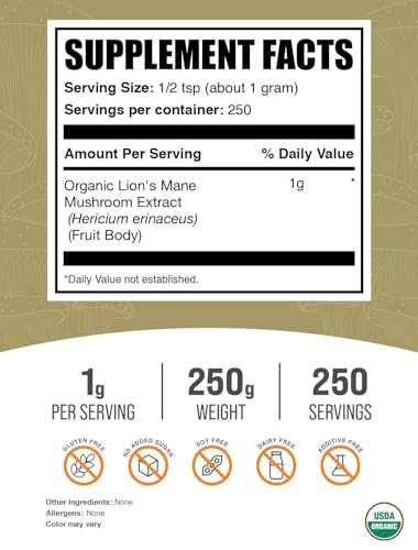 BulkSupplements.com Organic Lion's Mane – Vegan & Non-GMO: Suitable for plant-based diets and free from – Image 4