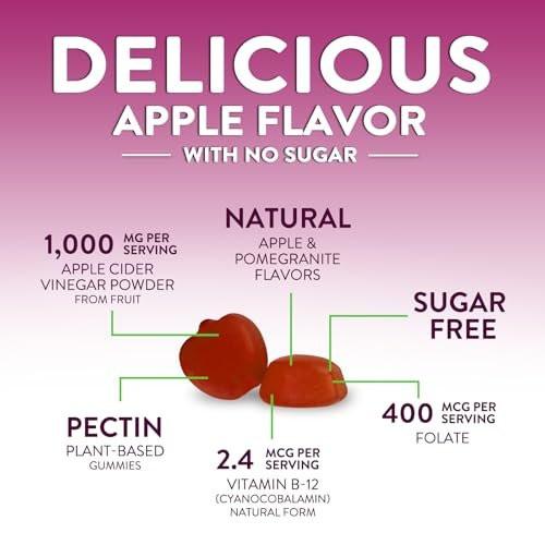Apple Cider Vinegar Gummies for Weight Loss - Sugar Free - Max Strength ACV Gummy with Vitamin B12 & The Mother - Metabolism & Energy Support - Vegan Apple Cider Vinegar Gummy Supplement - 120 Gummies - görsel 8