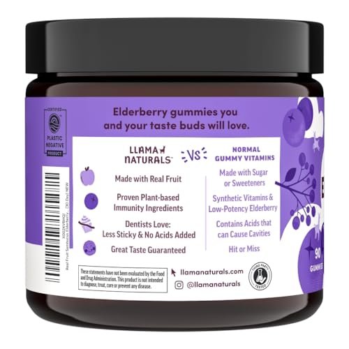 Llama Naturals Elderberry Gummies for Adults, Vegan, Organic Immune Support Supplement with Vitamin C and Zinc, Real Fruit Gummy Vitamins for Immunity, Chewable, No Added Sugar Cane, 90 Count - görsel 7