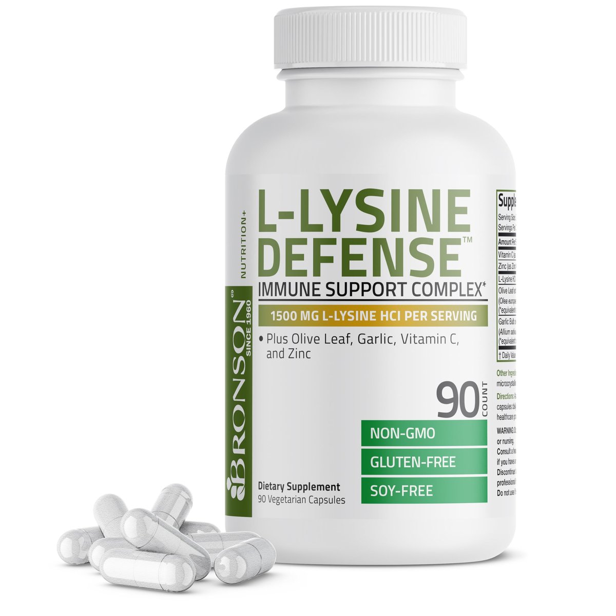 Bronson L-Lysine Defense Immune Support Complex 1500 MG L-Lysine Plus Olive Leaf, Garlic, Vitamin C and Zinc - Non-GMO, 90 Vegetarian Capsules - görsel 13