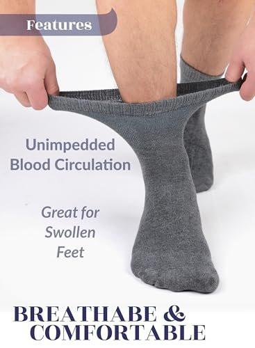 Hugh Ugoli Diabetic Socks for Men, Loose Ankle Socks Rayon, Extra-Wide, Thin, Seamless Toe and Non-Binding Top, 4 Pairs, Melange Gray, Shoe Size: 11-13