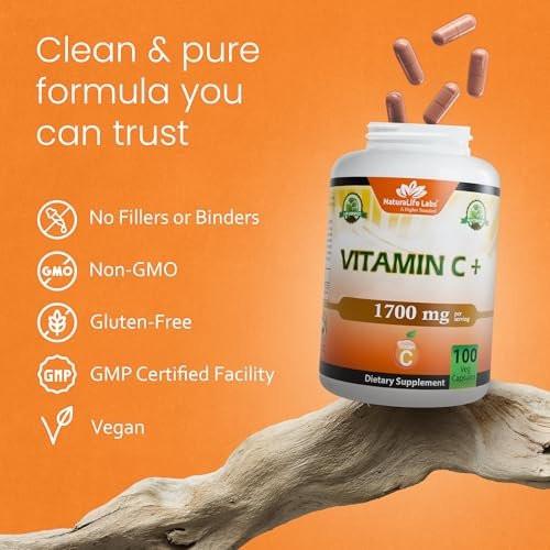 NaturaLife Labs Vitamin C with Vitamin D3, Zinc, Elderberry & Ginger Root – 1,700 mg per Serving – 100 Capsules, Vegan, Non-GMO, Gluten Free - görsel 12