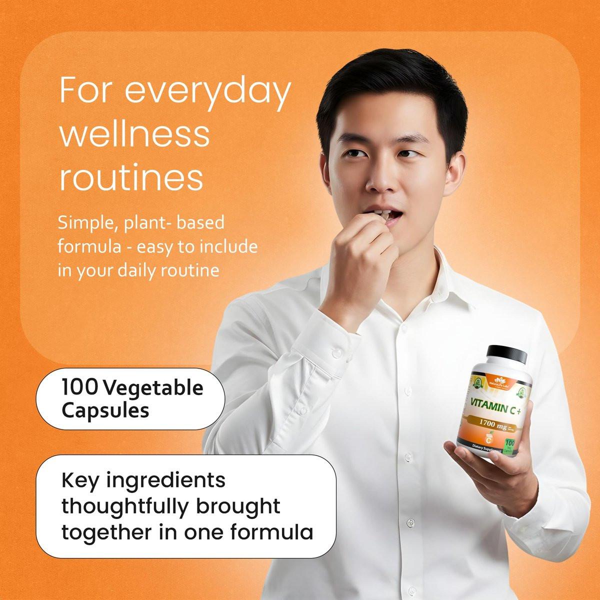 NaturaLife Labs Vitamin C with Vitamin D3, Zinc, Elderberry & Ginger Root – 1,700 mg per Serving – 100 Capsules, Vegan, Non-GMO, Gluten Free - görsel 9