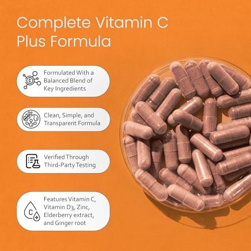 NaturaLife Labs Vitamin C with Vitamin D3, Zinc, Elderberry & Ginger Root – 1,700 mg per Serving – 100 Capsules, Vegan, Non-GMO, Gluten Free - görsel 6