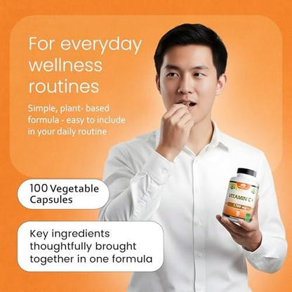 NaturaLife Labs Vitamin C with Vitamin D3, Zinc, Elderberry & Ginger Root – 1,700 mg per Serving – 100 Capsules, Vegan, Non-GMO, Gluten Free