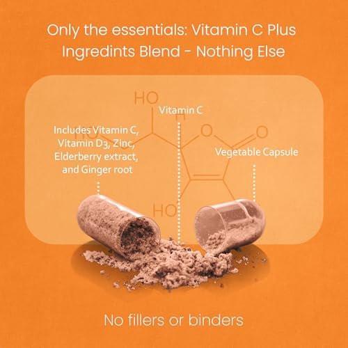 NaturaLife Labs Vitamin C with Vitamin D3, Zinc, Elderberry & Ginger Root – 1,700 mg per Serving – 100 Capsules, Vegan, Non-GMO, Gluten Free - görsel 8