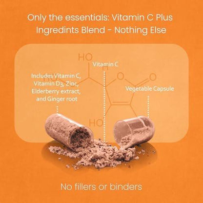NaturaLife Labs Vitamin C with Vitamin D3, Zinc, Elderberry & Ginger Root – 1,700 mg per Serving – 100 Capsules, Vegan, Non-GMO, Gluten Free