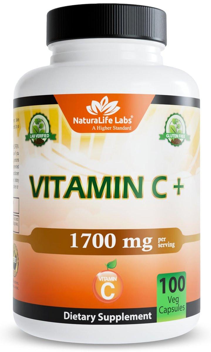 NaturaLife Labs Vitamin C with Vitamin D3, Zinc, Elderberry & Ginger Root – 1,700 mg per Serving – 100 Capsules, Vegan, Non-GMO, Gluten Free - görsel 1