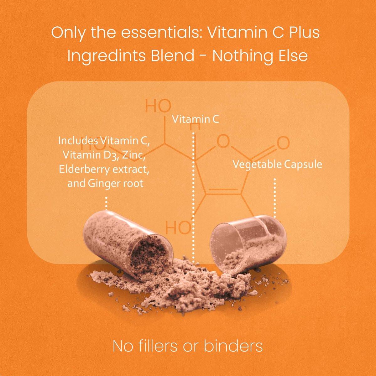 NaturaLife Labs Vitamin C with Vitamin D3, Zinc, Elderberry & Ginger Root – 1,700 mg per Serving – 100 Capsules, Vegan, Non-GMO, Gluten Free - görsel 7