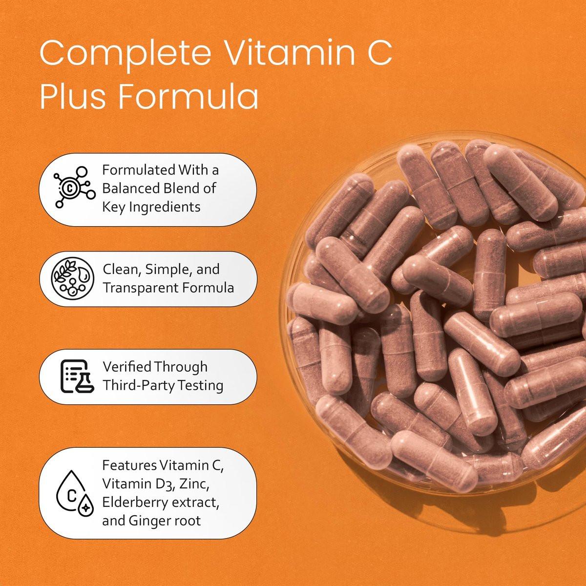 NaturaLife Labs Vitamin C with Vitamin D3, Zinc, Elderberry & Ginger Root – 1,700 mg per Serving – 100 Capsules, Vegan, Non-GMO, Gluten Free - görsel 5