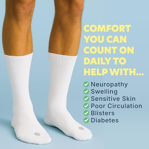 Doctor's Choice Diabetic Socks for Men, Seamless Crew Socks with Non-Binding Top, Provides Extra Comfort for Gout, 4-Pairs, White, X-Large, Size 12-15 - görsel 5