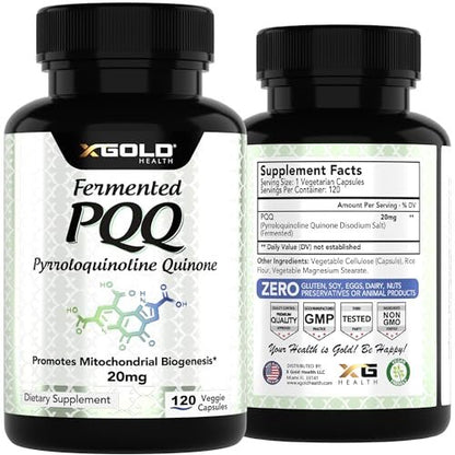 X Gold Health PQQ, Pyrroloquinoline Quinone, 20 mg, 120 Capsules, Promotes the Growth of New Mitochondria, Gluten-Free, Non-GMO, Vegetarian