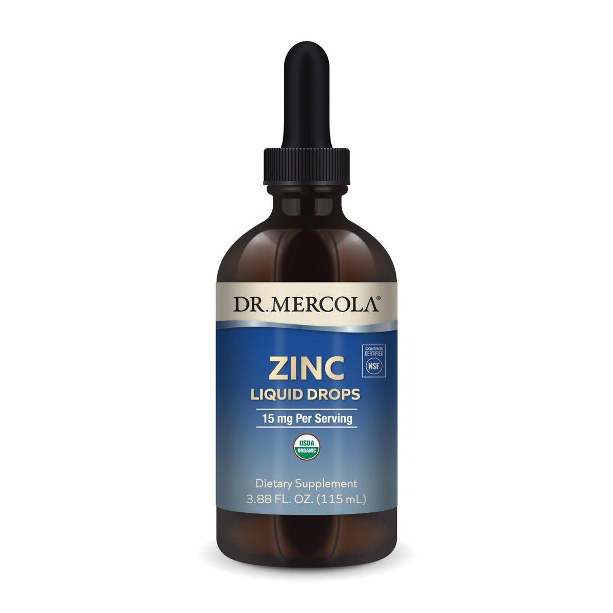 Dr. Mercola Zinc Liquid Drops - Supports Immune & Organ Health - 15 mg Organic Zinc Liquid Drops - USDA Organic - NSF Certified - Non-GMO, Gluten-Free & Soy-Free - 3.88 fl oz (28 Servings) - görsel 1