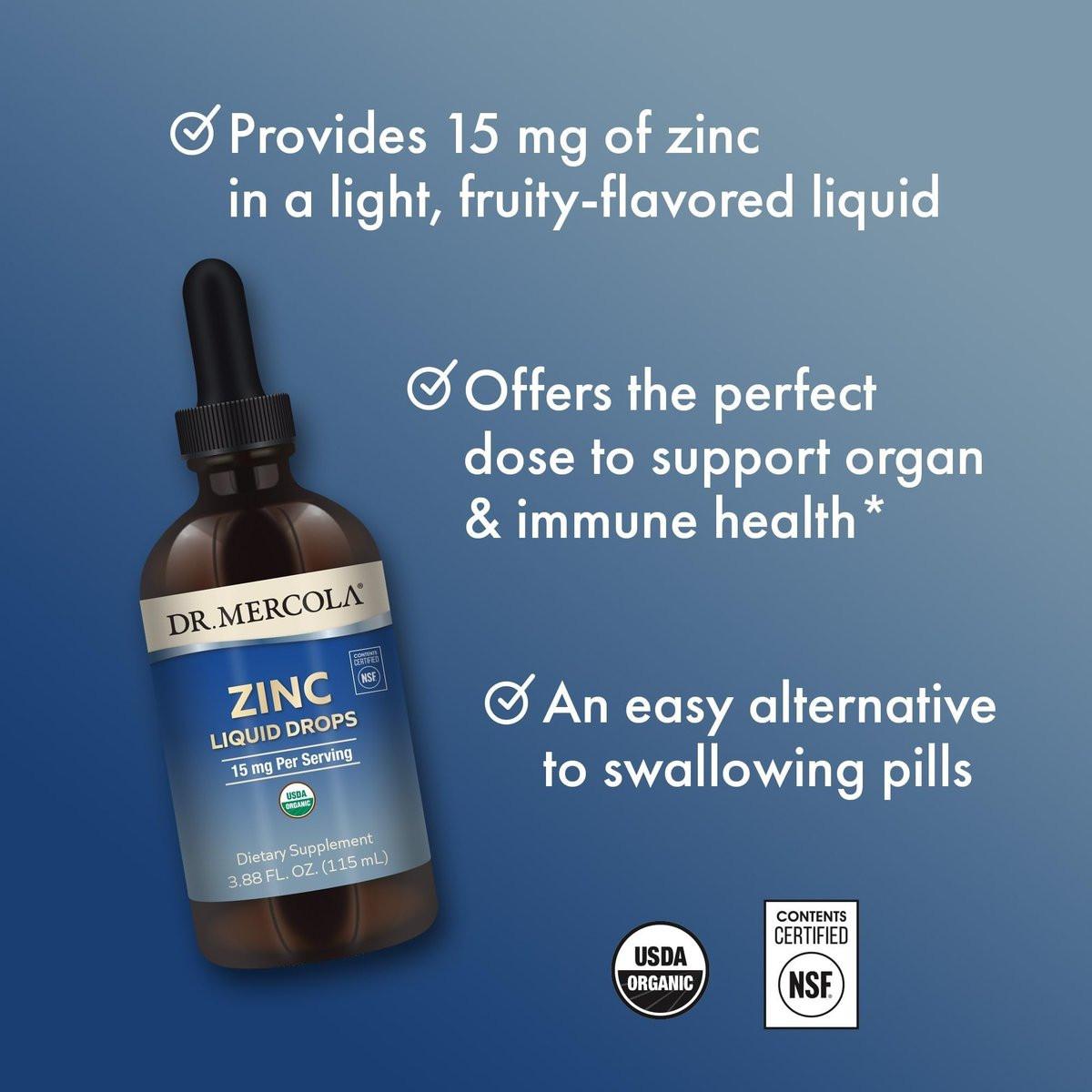 Dr. Mercola Zinc Liquid Drops - Supports Immune & Organ Health - 15 mg Organic Zinc Liquid Drops - USDA Organic - NSF Certified - Non-GMO, Gluten-Free & Soy-Free - 3.88 fl oz (28 Servings) - görsel 11