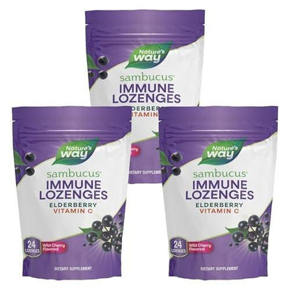 Nature's Way Sambucus Immune Lozenges, High Potency Vitamin C, Elderberry, Wild Cherry Flavored, 24 Lozenges (Packaging May Vary) - Pack of 3