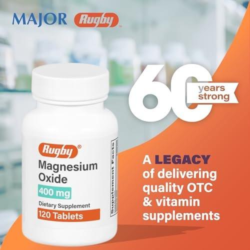 Rugby Magnesium Oxide 400 mg Tablets - Dietary Supplement - Gluten-Free - 120 Count (3 Pack) - görsel 8