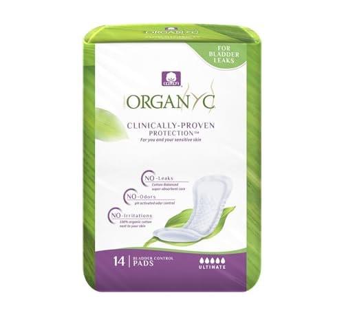 Organyc 100% Organic Cotton Inside and Out Light Incontinence Pads for Bladder Leaks, Ultimate Flow, 14 Count - görsel 1