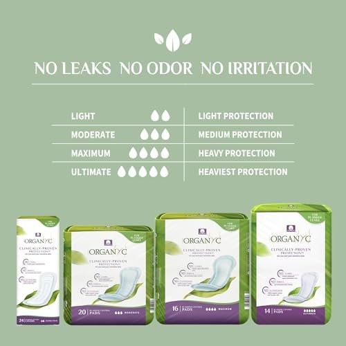 Organyc 100% Organic Cotton Inside and Out Light Incontinence Pads for Bladder Leaks, Ultimate Flow, 14 Count - görsel 9