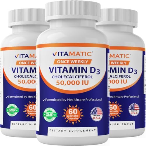 Vitamatic 3 Pack Vitamin D3 50,000 IU (as Cholecalciferol), Once Weekly Dose, 1250 mcg, 60 Veggie Capsules 1 Year Supply, Progressive Formula Helping Vitamin D Deficiencies - görsel 2
