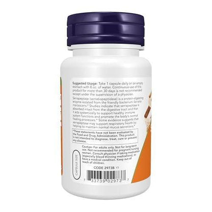 NOW Foods Supplements, Serrapeptase 60,000 Units of Activity, Promotes Respiratory Health and Immune Function*, 60 Veg Capsules