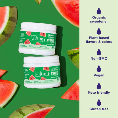 Ultima Replenisher Daily Electrolyte Powder Drink Mix – Watermelon, 30 Servings Canister – Zero Sugar Hydration Powder with 6 Electrolytes & Minerals – Sugar Free, Plant-Based & Keto Friendly