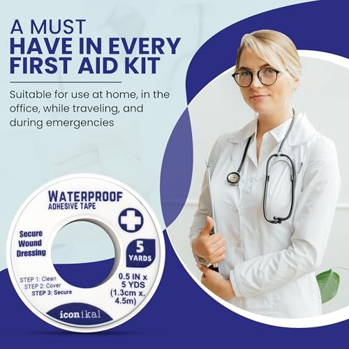 Iconikal 4-Pack First Aid Waterproof Adhesive Tape, 0.5 x 180-Inches, White for Wound Care Gauze Wrap - görsel 2