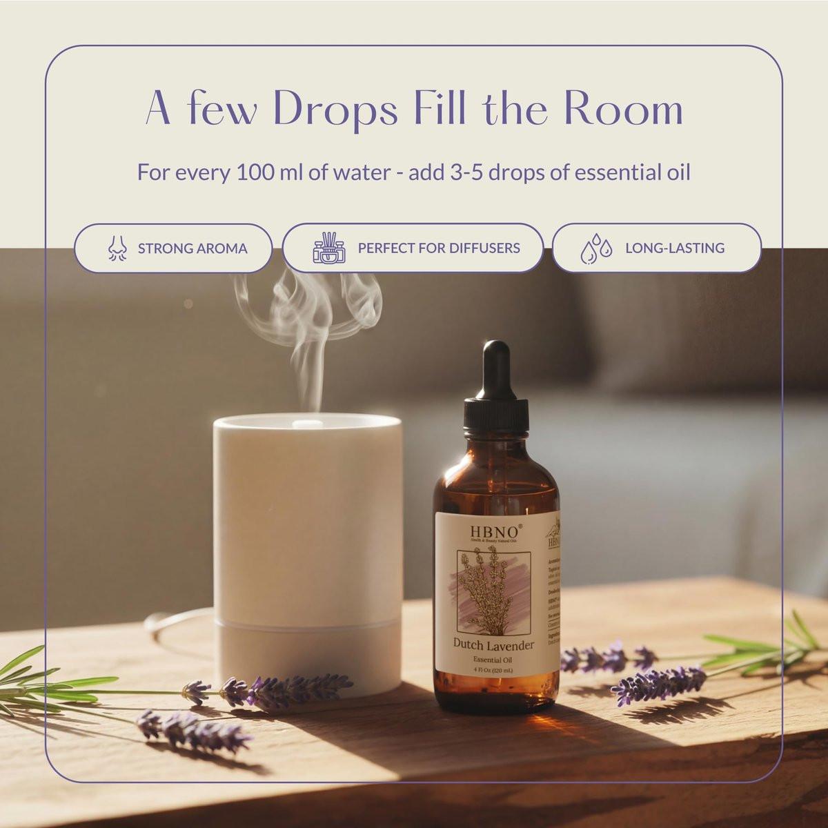 HBNO California Bottled Dutch Lavender Essential Oil 4 fl oz (120ml) - Natural Lavender Oil for Skin, Perfect for Cleaning, Aromatherapy, DIY & Diffuser - görsel 4