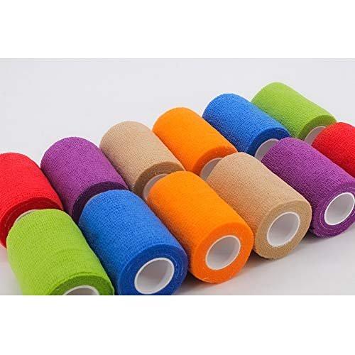 12 Rolls Elastic Self Adhesive Bandage Wrap 3 Inch, Breathable Non Woven Cohesive Bandage, Vet Wrap for Dogs, Ankle Sprains Swelling Medical First Aid Tape, Sports Athletic Tape Color - görsel 3