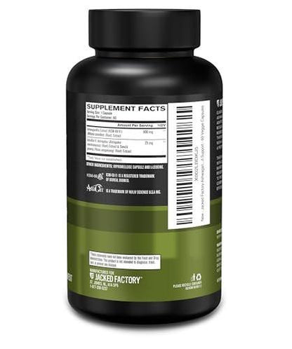 Jacked Factory Ashwagandha Root Extract (KSM-66 Ashwagandha) w/ 5% Withanolides - Supplement for Natural Stress Relief, Cognitive Function, Vitality, and Mood Support - 60 Veggie Capsules