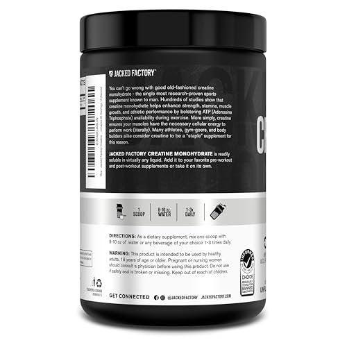 Jacked Factory Creatine Monohydrate Powder 425g - 5g Daily Creatine Supplement for Men and Women, Vegan-Friendly, Third-Party Tested - 85 Servings, Unflavored - görsel 2
