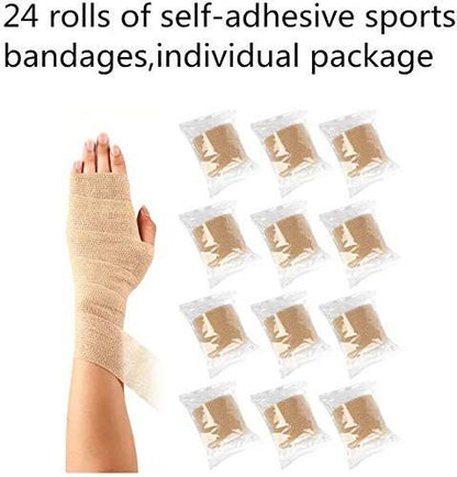 24 Packs Self Adherent Cohesive Wrap Bandages 2'' Wide, 5 Yards, First Aid Tape, Elastic Self Adhesive Tape, All Sports Athletic Tape, Non-Woven Bandage, Breathable Wound Tape, Skin Colour Athletic Tape