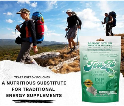 Teaza Herbal Energy Pouches Tobacco Free Nicotine Free, Smokeless Alternative Snuff Healthy Chewing Dipping Alternative, Wintergreen Chill (2 Pack) Tobacco Free Dip No Caffeine Refreshing Cool Flavor