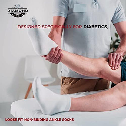 Diamond Star Diabetic Ankle Socks, Non-Binding Circulatory Doctor Approved Cushion Cotton Quarter Socks for Men’s Women’s (6 Pack White, Big & Tall Men's 13-15 Shoe Size 9-14)