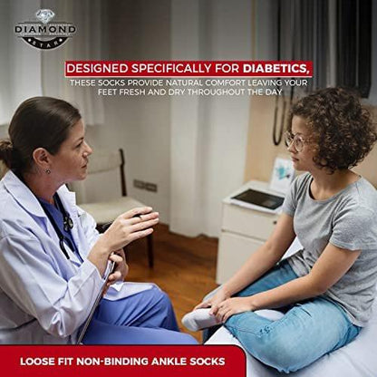 Diamond Star Diabetic Ankle Socks, Non-Binding Circulatory Doctor Approved Cushion Cotton Quarter Socks for Men’s Women’s (6 Pack White, Big & Tall Men's 13-15 Shoe Size 9-14)