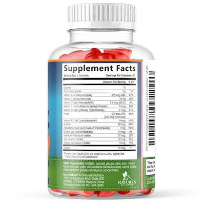 Kids Multivitamin Gummies - Sugar Free - Tasty Orange Flavor Gummy - Daily Immune Support with 100% Vitamin B12 - Essential Vitamins A, C, D3, E, B6, & Zinc Kid's Multivitamin - Non-GMO - 60 Gummies