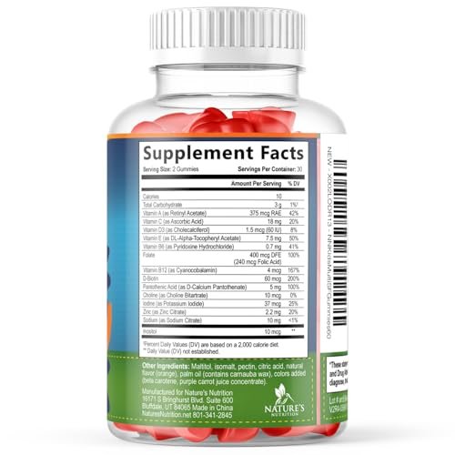 Kids Multivitamin Gummies - Sugar Free - Tasty Orange Flavor Gummy - Daily Immune Support with 100% Vitamin B12 - Essential Vitamins A, C, D3, E, B6, & Zinc Kid's Multivitamin - Non-GMO - 60 Gummies - görsel 1