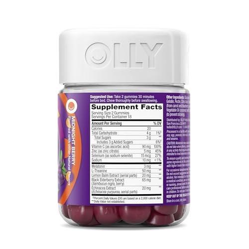 OLLY Muscle Recovery Sleep Gummies, Sleep and Healthy Muscle Support, 3mg Melatonin, Tart Cherry Extract, Vitamin D, Berry Rested Flavor, 40 Count - görsel 10