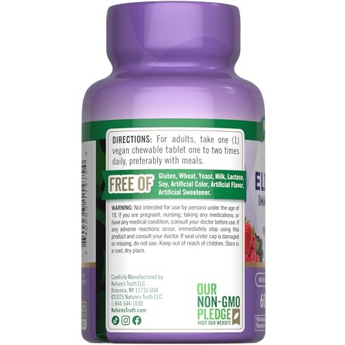 Nature's Truth Elderberry Immune Complex | 60 Chewable Tablets | Plus Vitamin C & Zinc | Mixed Berry | Vegan, Non-GMO, & Gluten Free Supplement - görsel 10
