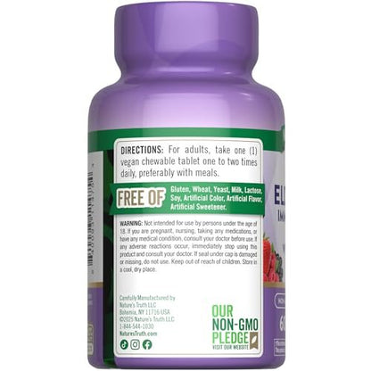 Nature's Truth Elderberry Immune Complex | 60 Chewable Tablets | Plus Vitamin C & Zinc | Mixed Berry | Vegan, Non-GMO, & Gluten Free Supplement