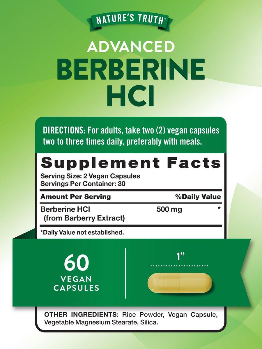Nature's Truth Berberine HCl 500mg | 60 Capsules | from Barberry Extract | Vegan, Non-GMO, and Gluten Free Supplement - görsel 3