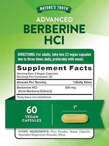 Nature's Truth Berberine HCl 500mg | 60 Capsules | from Barberry Extract | Vegan, Non-GMO, and Gluten Free Supplement - görsel 4